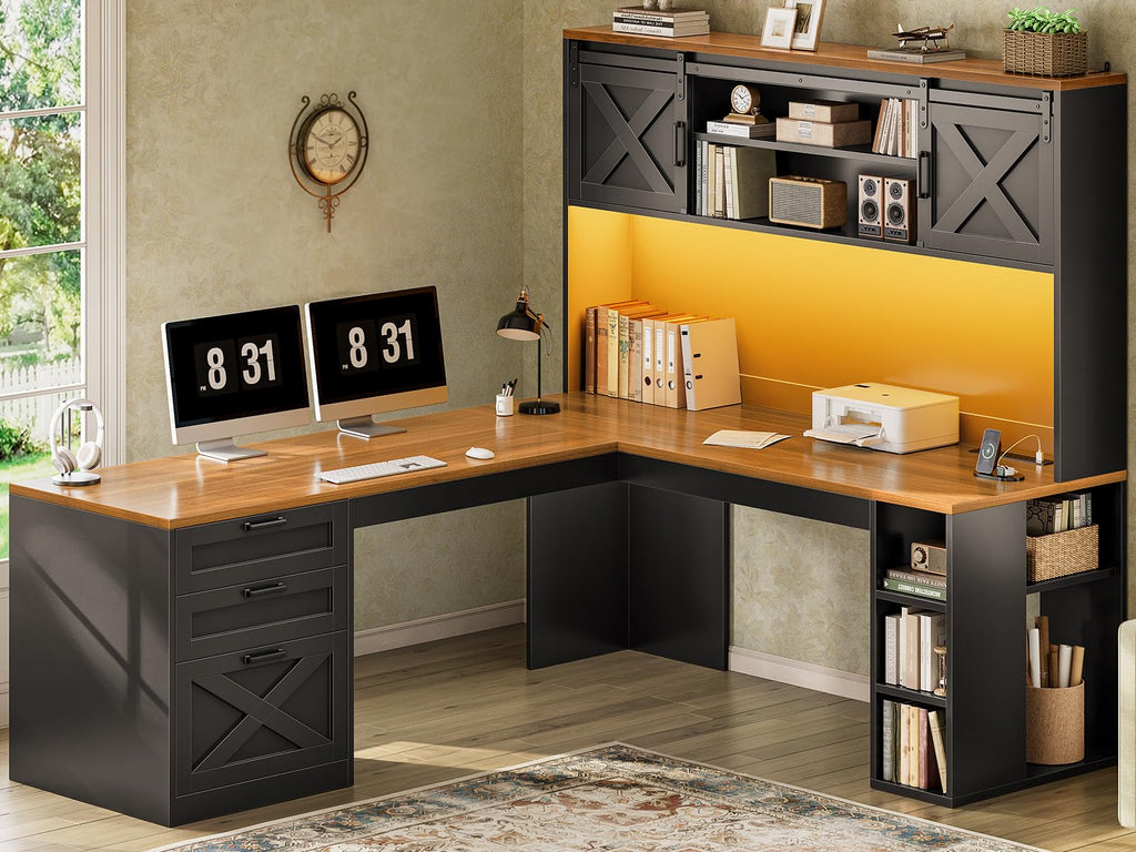 67" L Shaped Desk with Hutch L78824