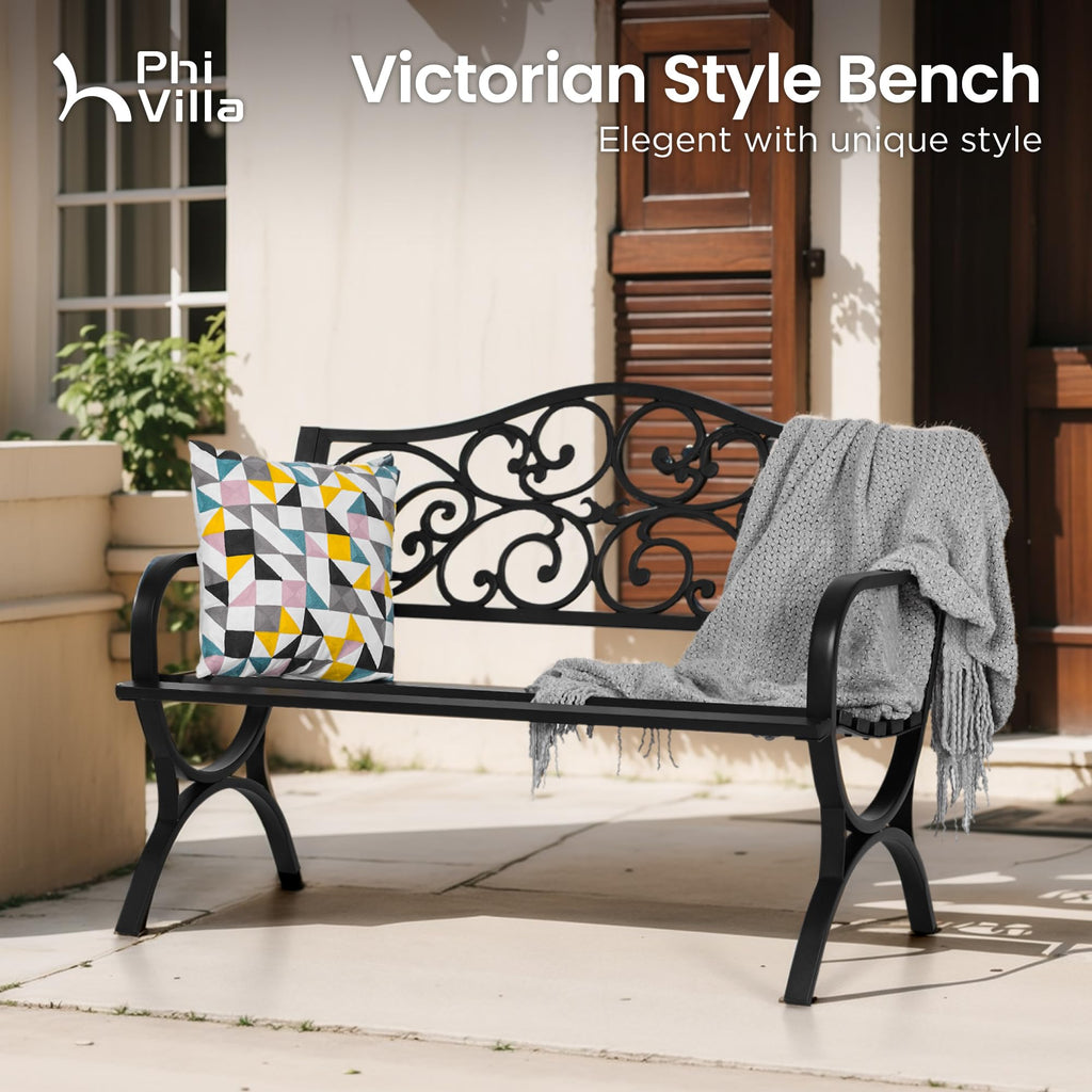50 Inches Cast Iron Steel Frame Outdoor Garden Bench X995