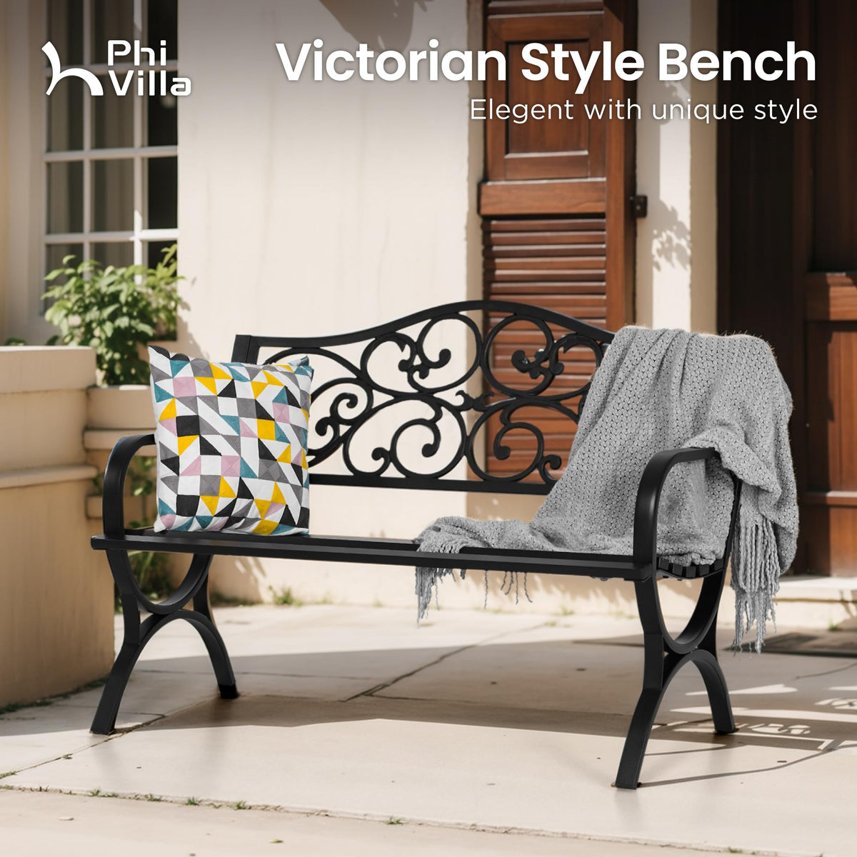 50 Inches Cast Iron Steel Frame Outdoor Garden Bench X995