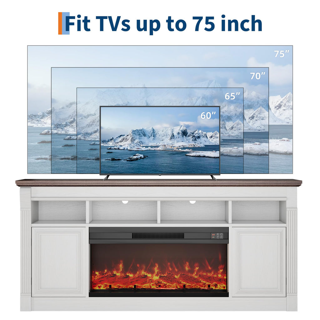 66 Inch White & Brown Two-Tone Fireplace TV Stand E900
