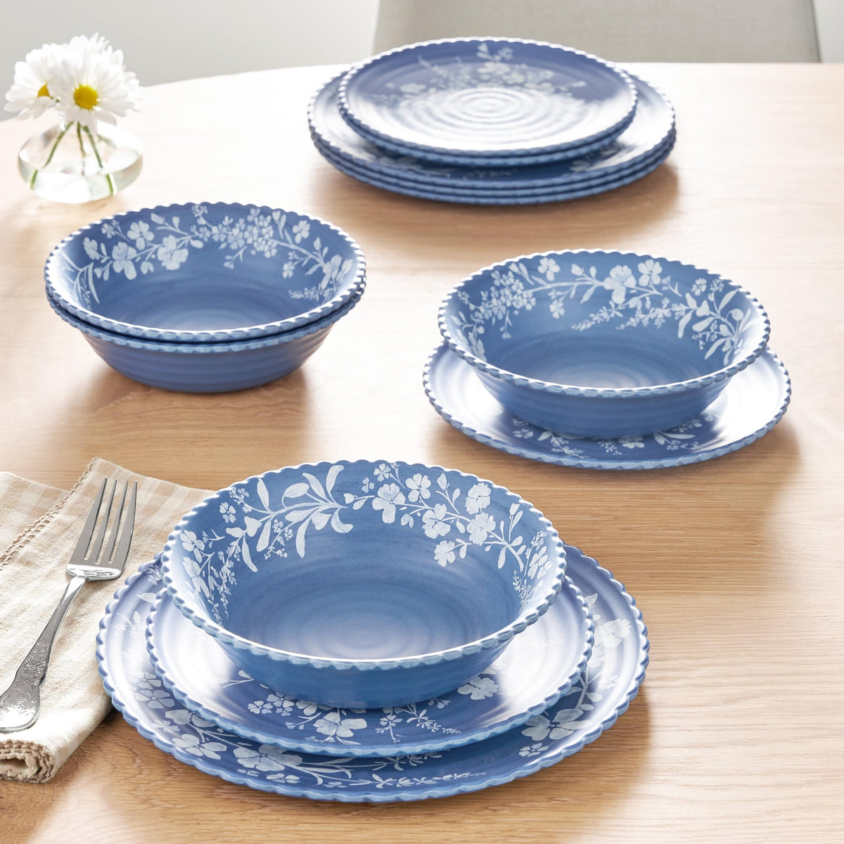12 Piece Blue Bamboo Melamine Dinnerware Set H3668
