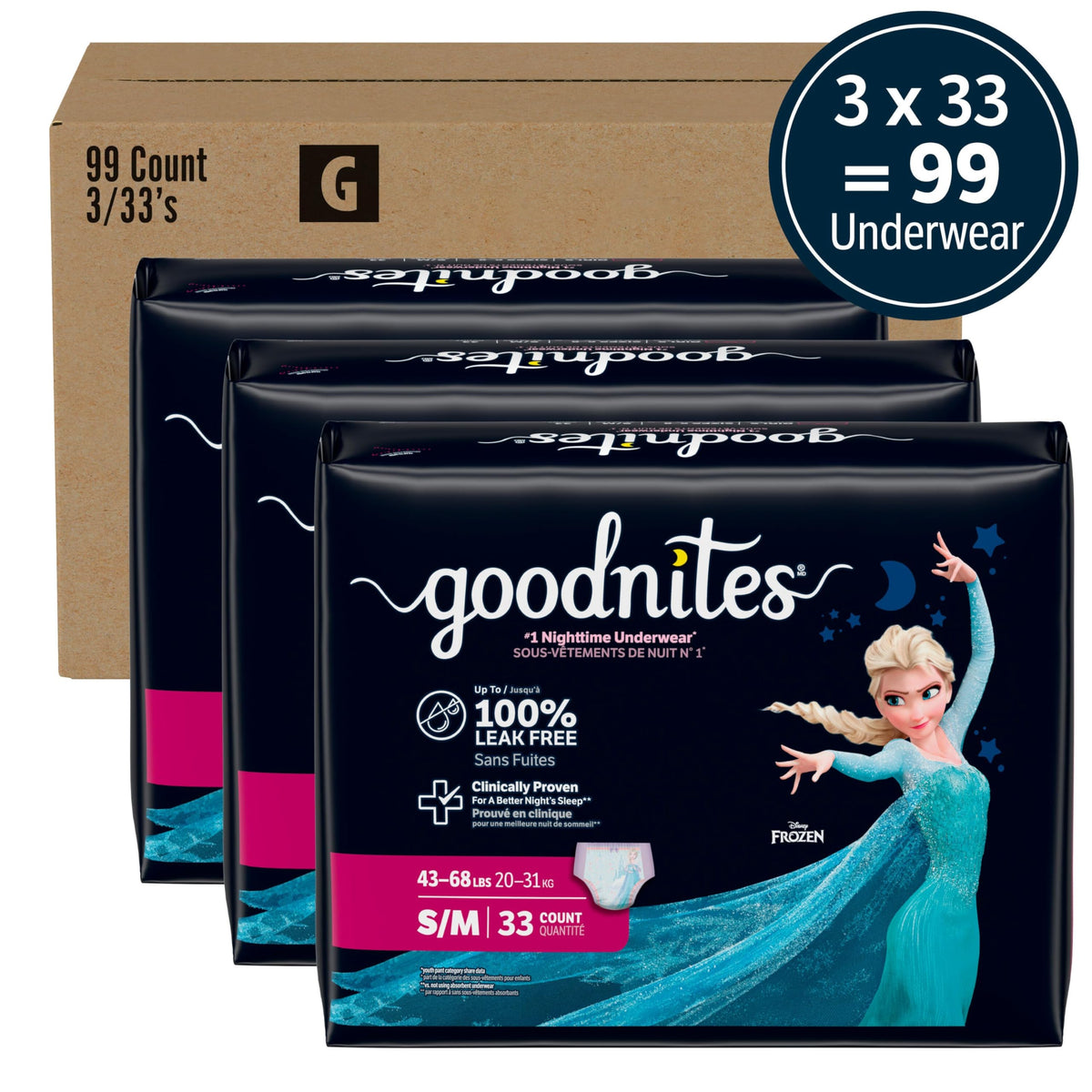 Girls Nighttime Underwear Size S/M 99 Ct F988653