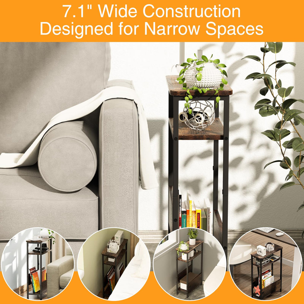 7.1" Narrow 3 Tier Side Table with Magazine Holder Q106