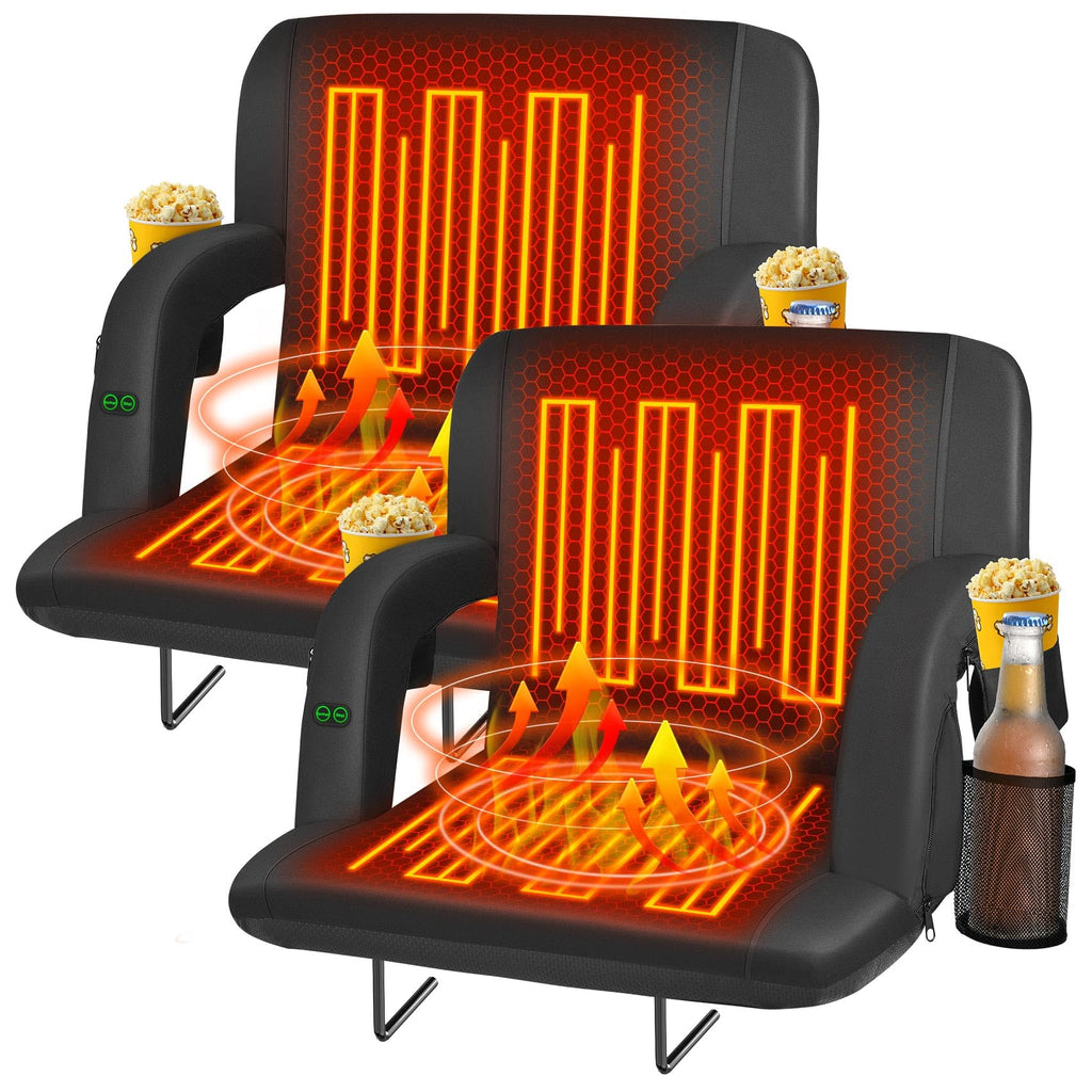 2pc Black Heated Stadium Seats with Back Support C545