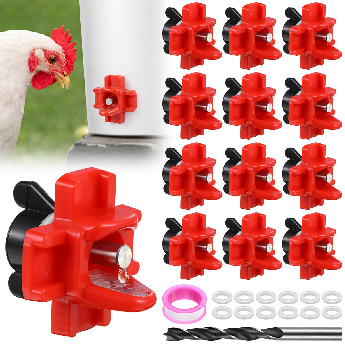 12 Pcs Horizontal Chicken Waterer Nipples with Drill Bit D993781