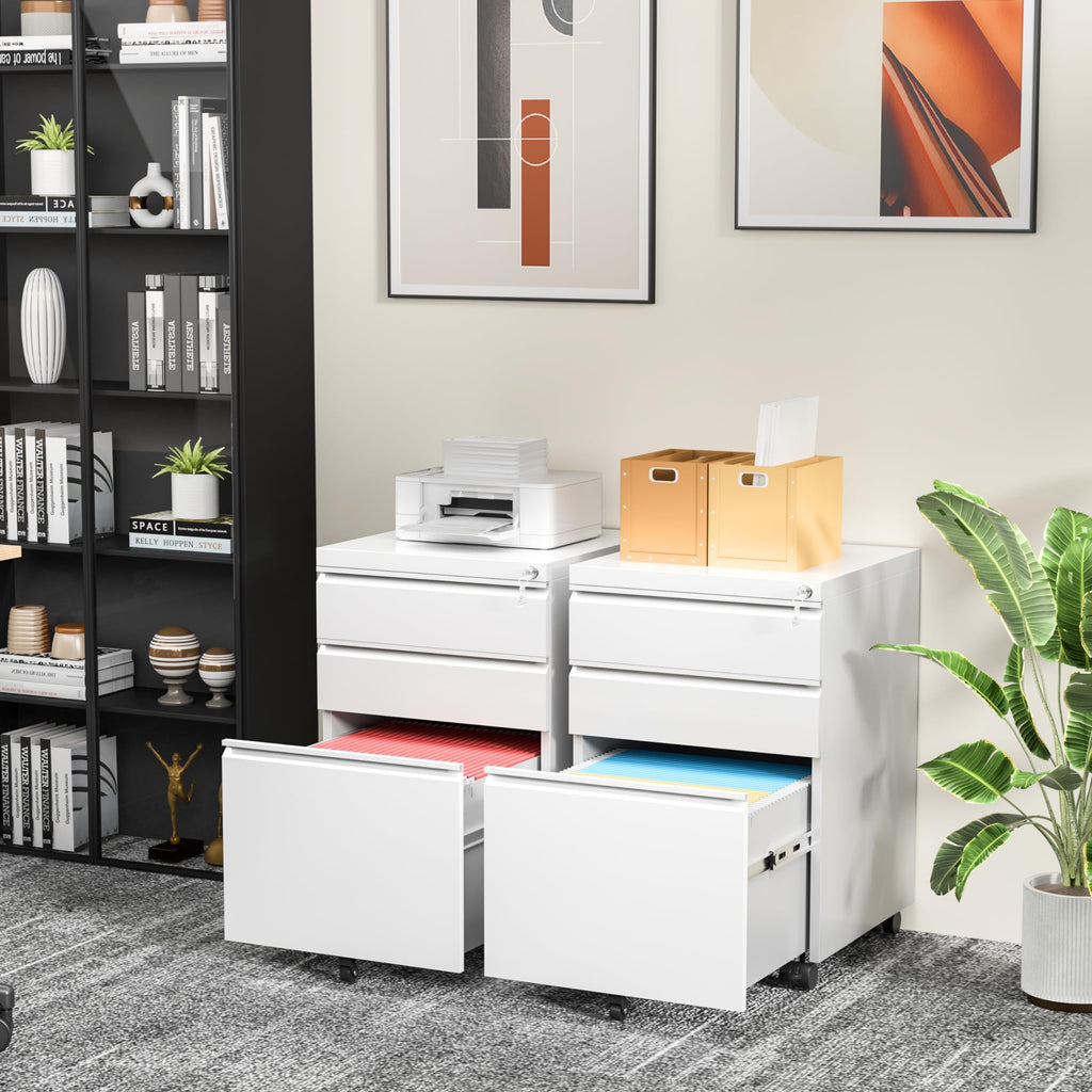White 3 Drawer Filing Cabinet with Lock T644