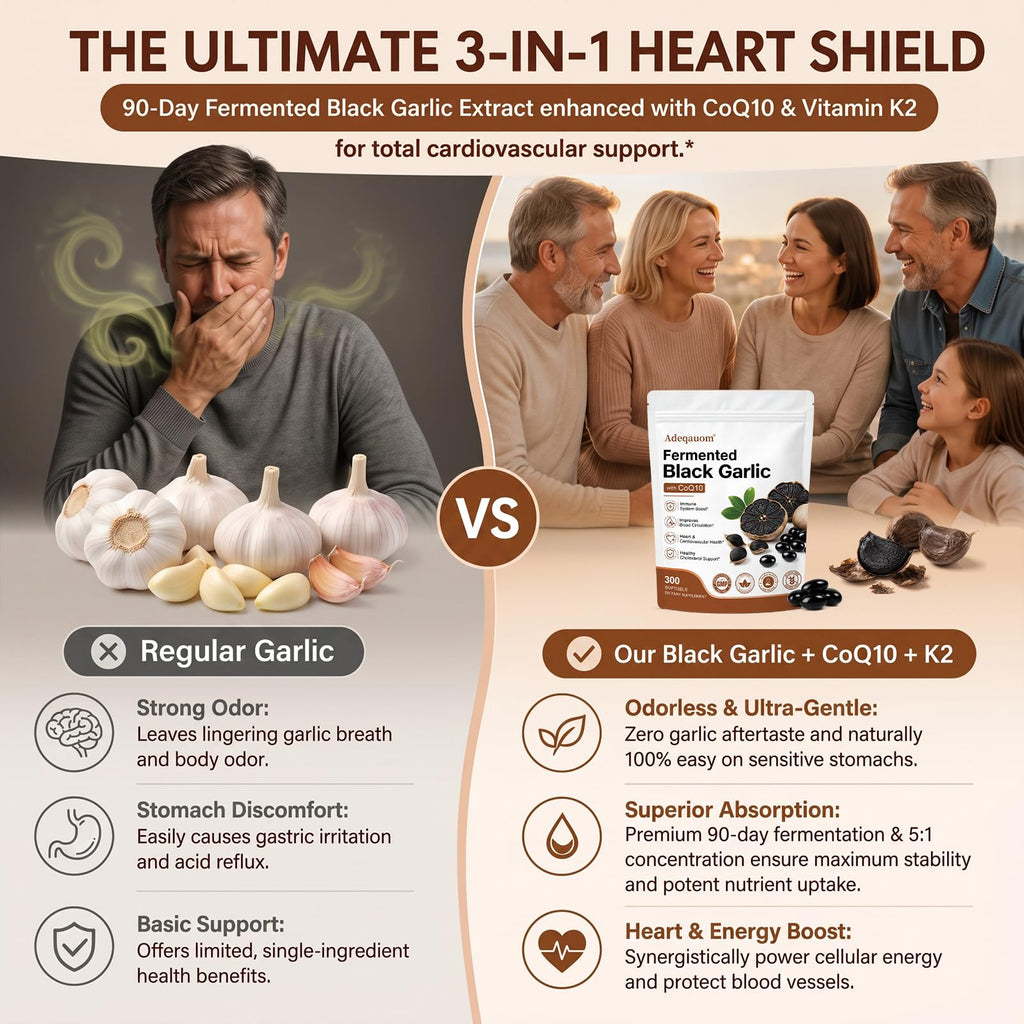 Black Aged Garlic Extract with CoQ10 Ubiquinol & Vitamin K2, 300 Softgels S3473