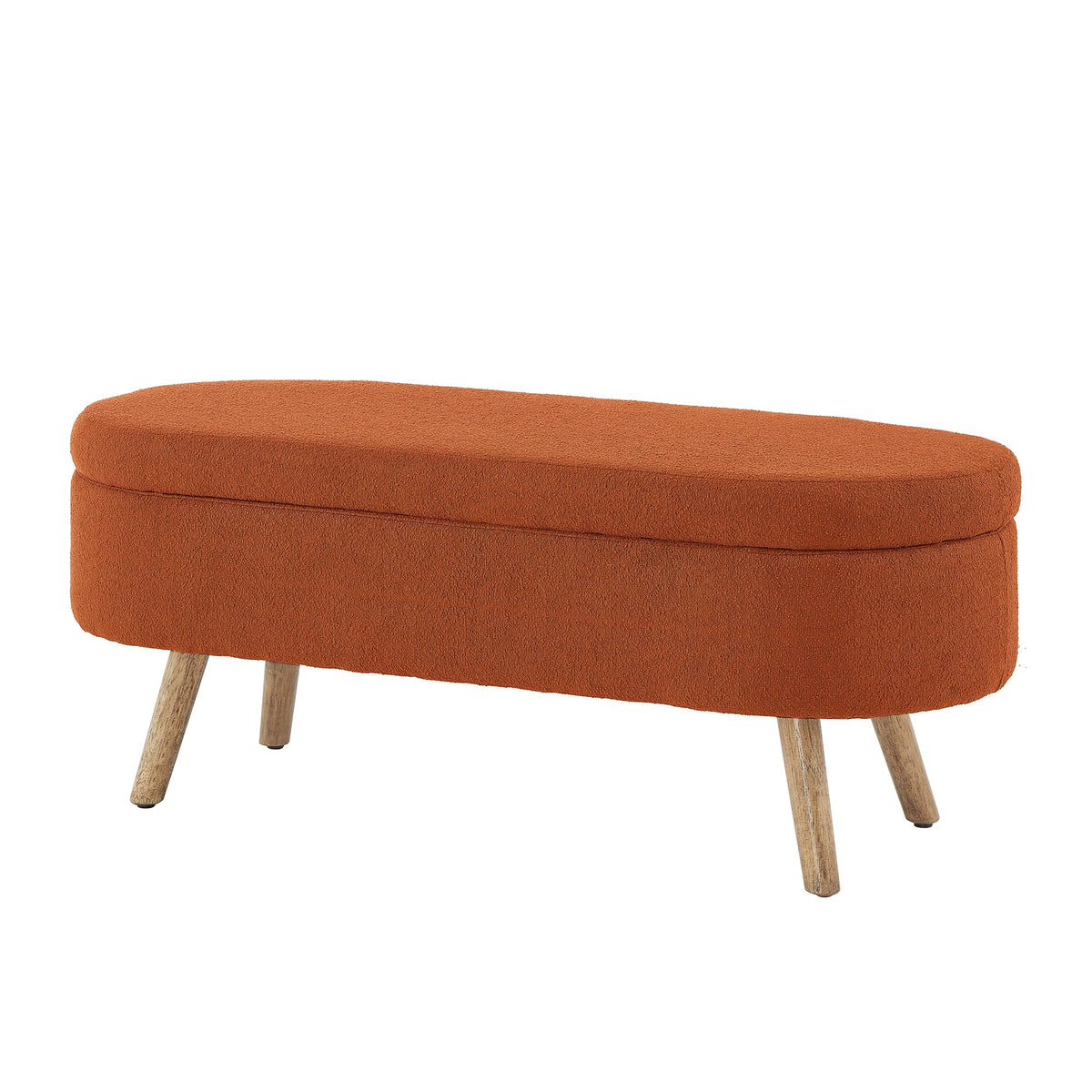 42" Oval Boucle Tufted Storage Ottoman Bench with Solid Wood Legs Q923306