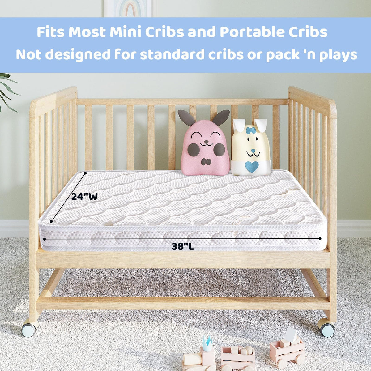 Mini Crib Mattress 38x24x4 Inch Dual Sided Firm Support Comfort Foam L5579