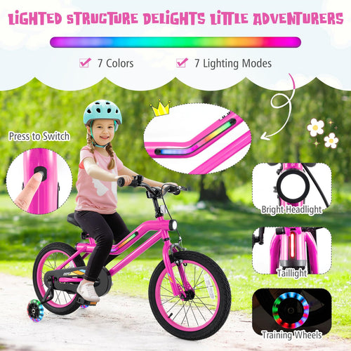 16 18 Inch Lighted Kids Bike with Training Wheels R3596