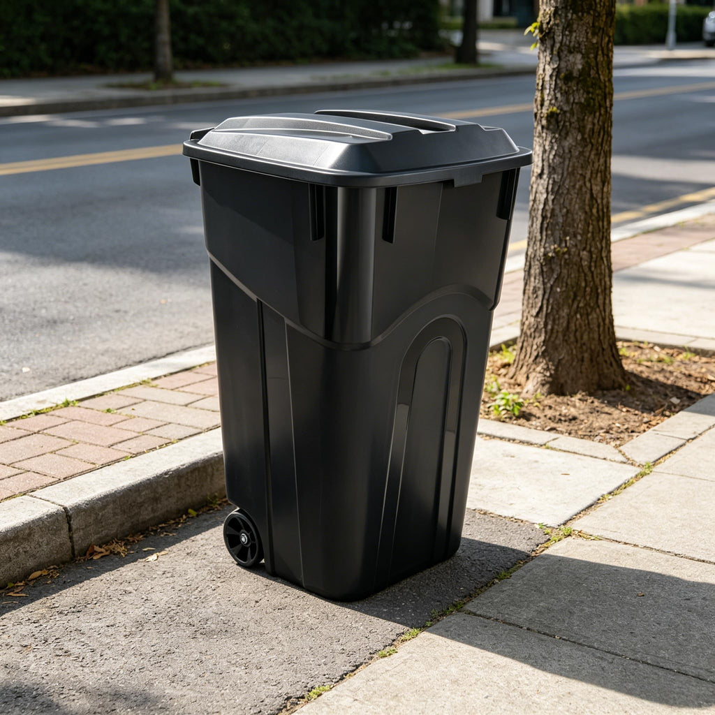 32 Gallon Wheeled Plastic Trash Can with Lid B148447