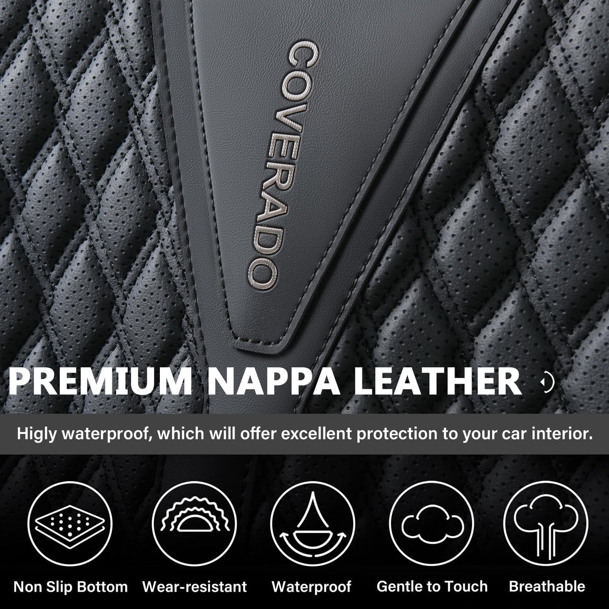 Black 5 Seats Nappa Leather Car Seat Covers Full Set H103