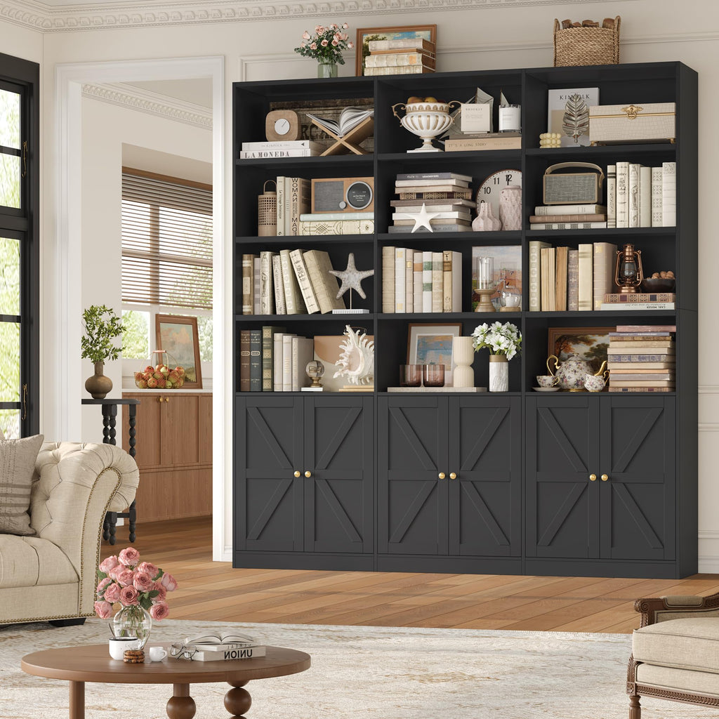 75" Tall Black Bookshelf with 6 Doors E66506