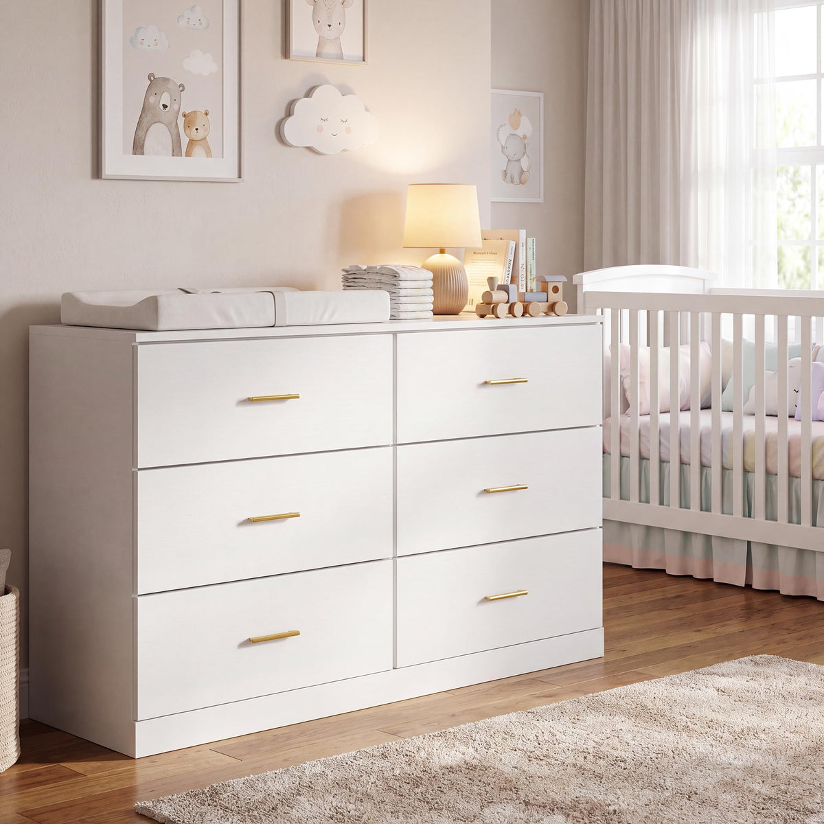 White 6 Drawer Dresser P375512