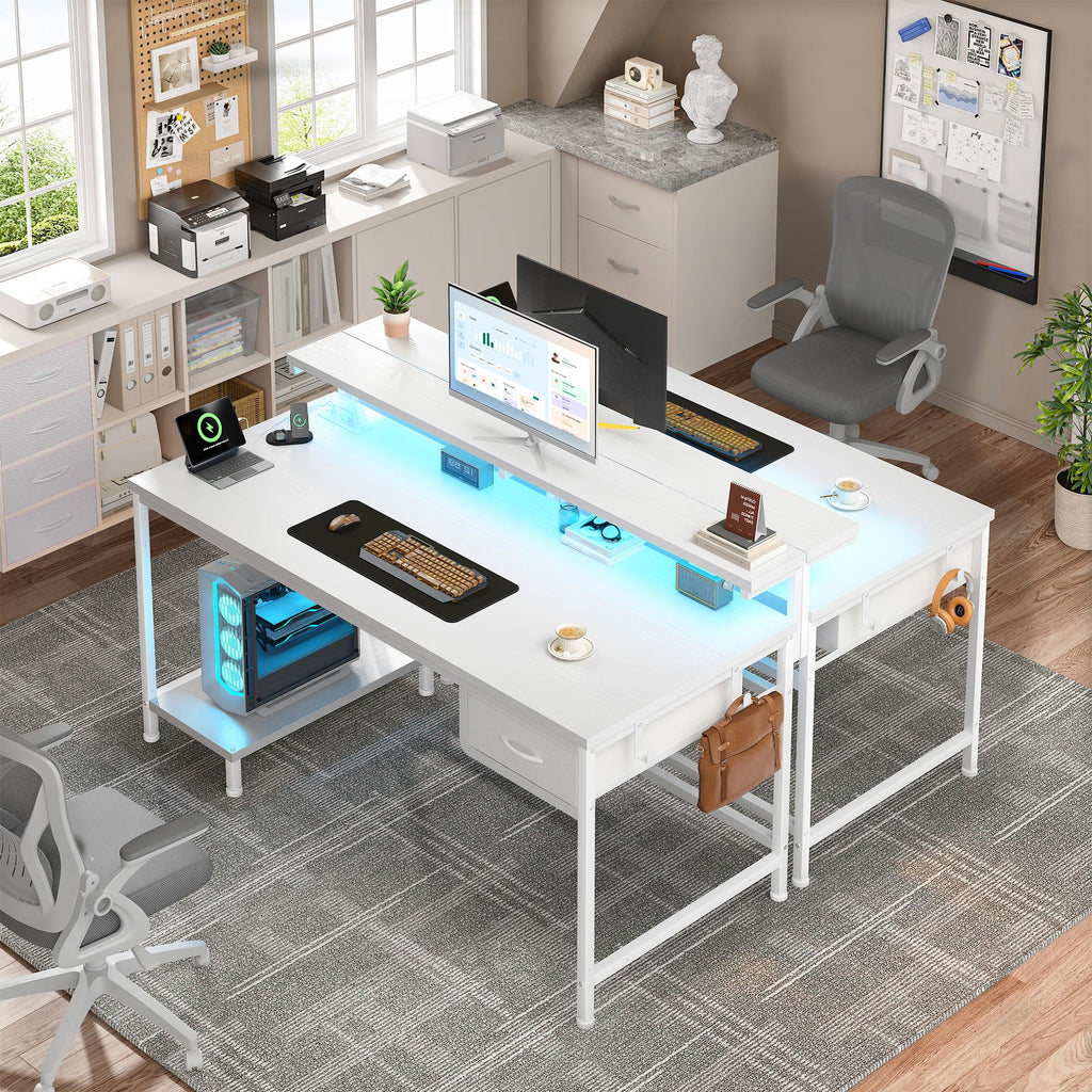 White Computer Desk with Power Outlet D2969