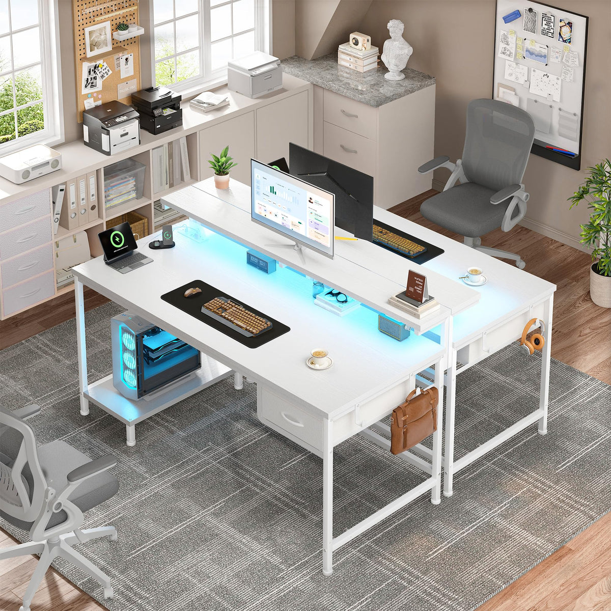 White Computer Desk with Power Outlet D2969