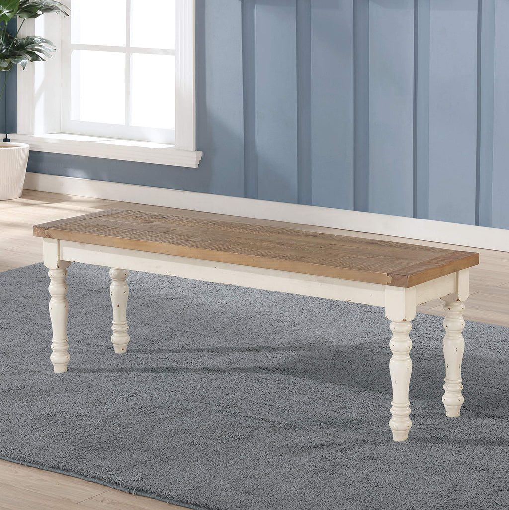 Antique White Two-Tone Oak Wood Dining Bench H295076
