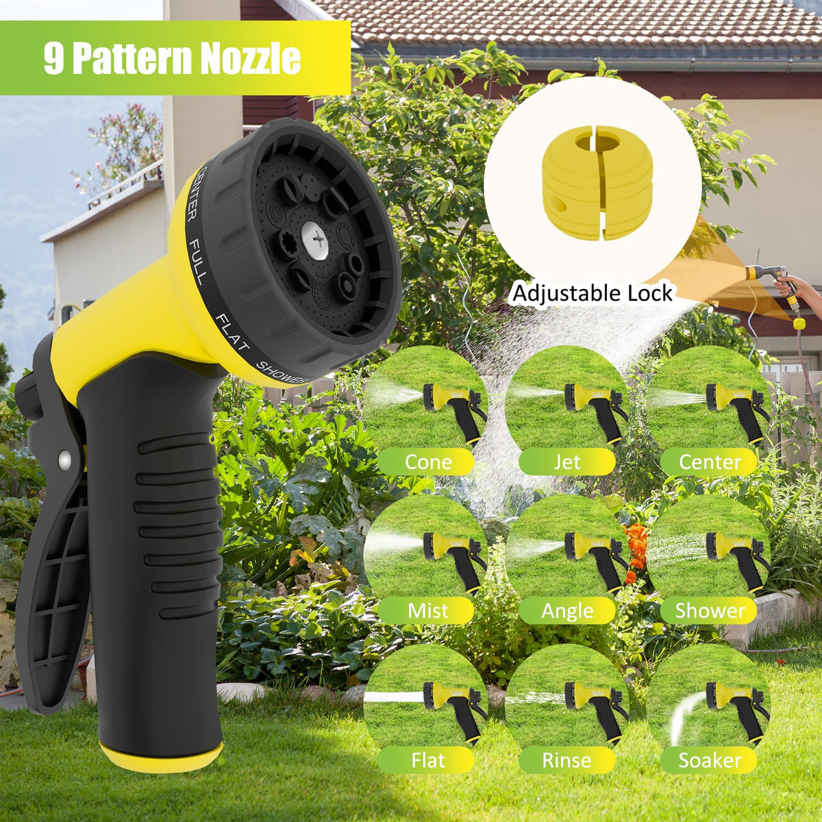 Retractable Garden Hose Reel, 1/2 in x 100 ft Wall Mounted Heavy Duty with 9 Patterns Nozzle Q4552