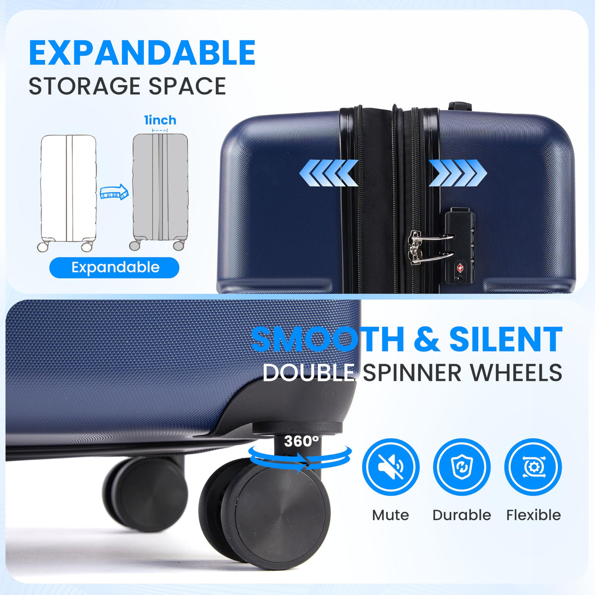 20 Inch Expandable Hardside Carry On with Spinner Wheels Blue X17067
