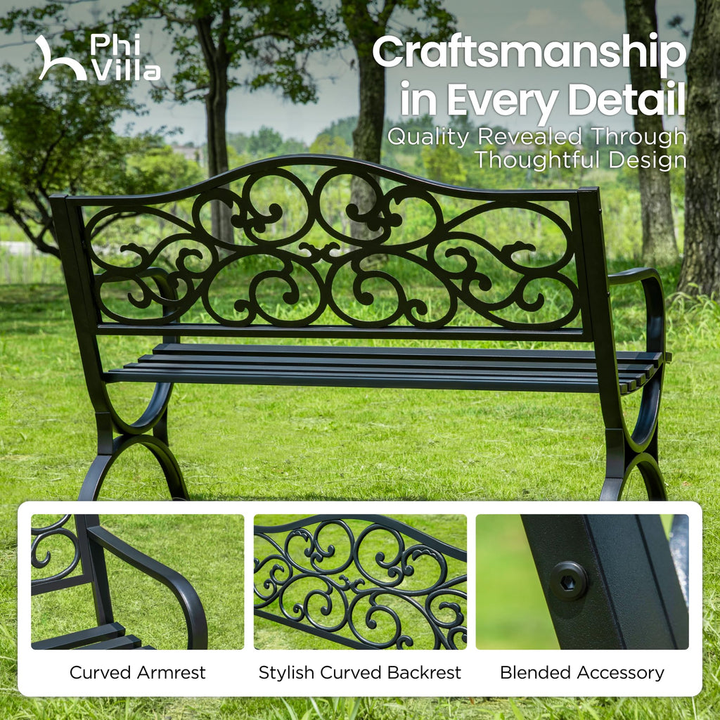 50 Inches Cast Iron Steel Frame Outdoor Garden Bench X995