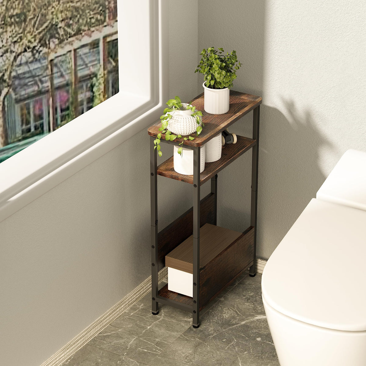7.1" Narrow 3 Tier Side Table with Magazine Holder Q106