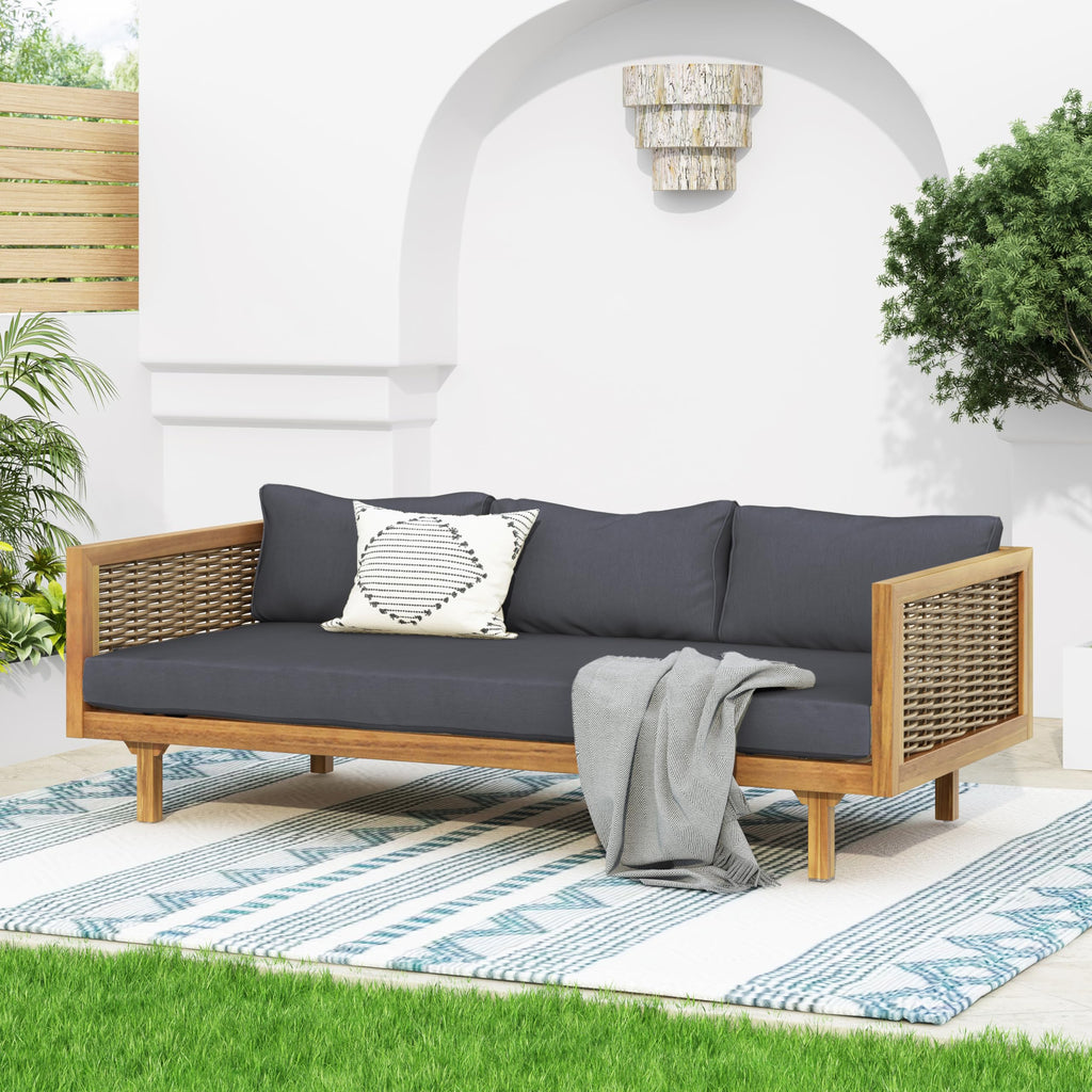 Acacia Wood 3-Seater Patio Sofa with Cushions S5376