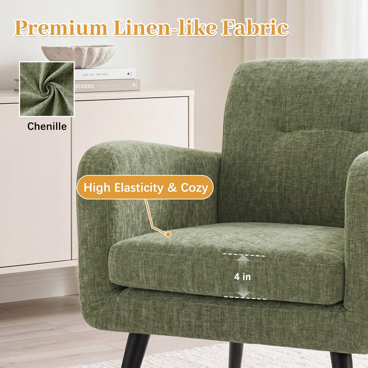 Olive Green Chenille Upholstered Accent Chairs Set of 2 O414878