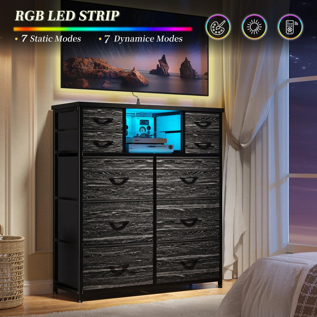 Black 10 Drawer Dresser with Charging Station I913