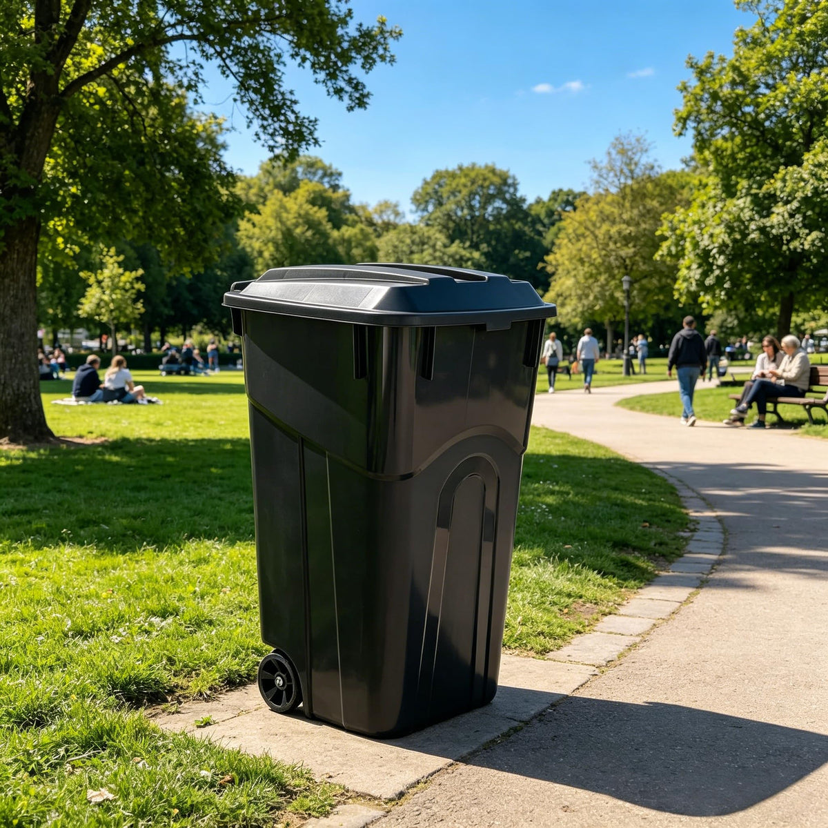 32 Gallon Wheeled Plastic Trash Can with Lid B148447