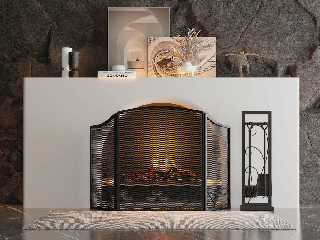 Black Wrought Iron Fireplace Screen V504