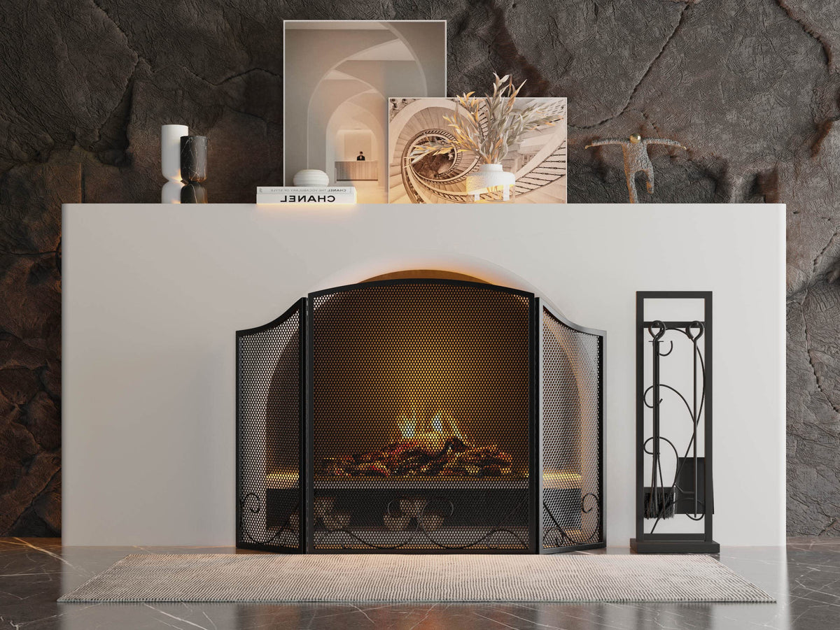 Black Wrought Iron Fireplace Screen V504