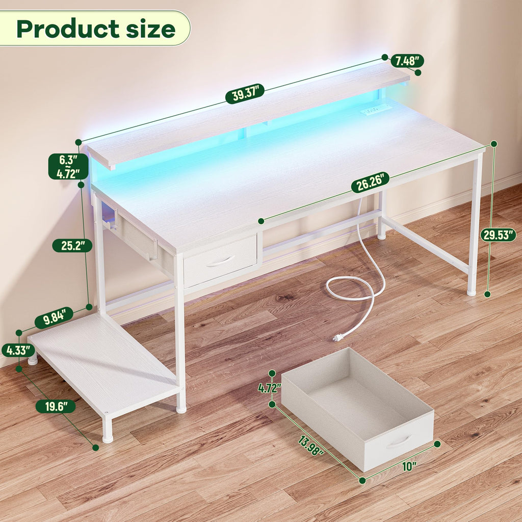 White Computer Desk with Power Outlet D2969