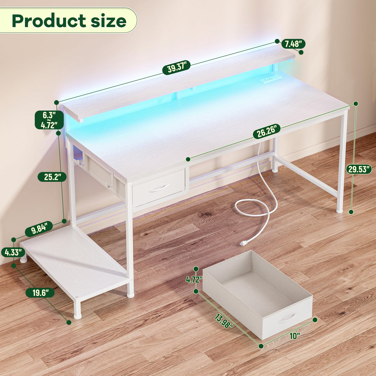 White Computer Desk with Power Outlet D2969
