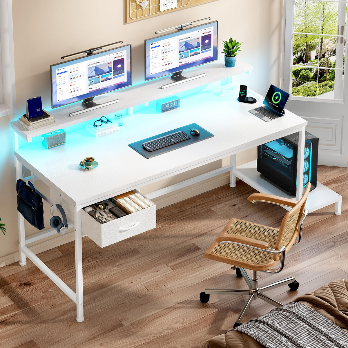 White Computer Desk with Power Outlet D2969