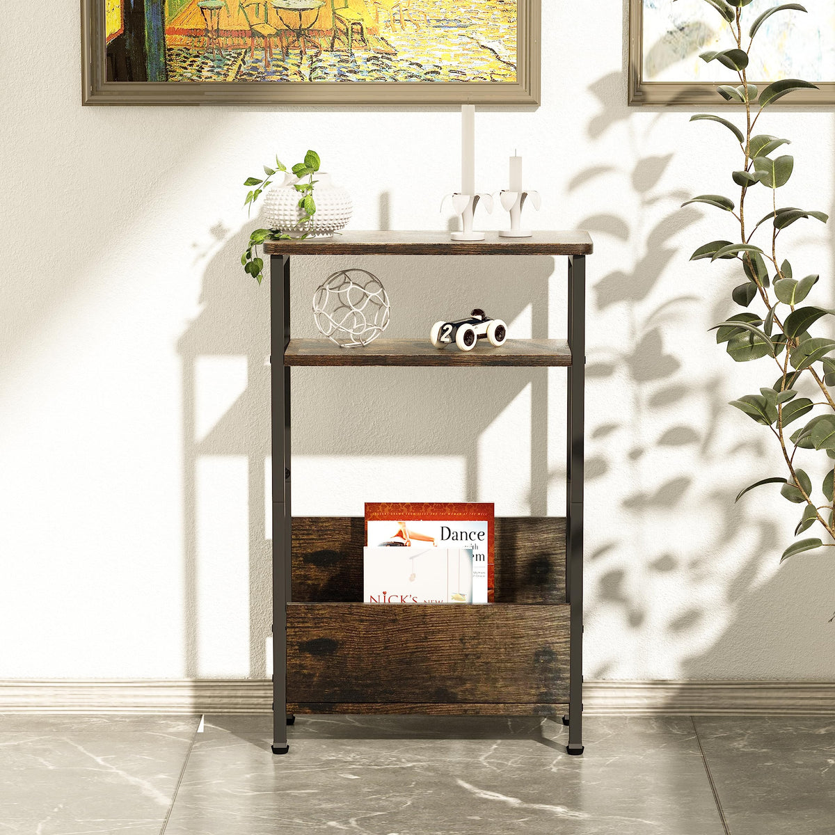 7.1" Narrow 3 Tier Side Table with Magazine Holder Q106